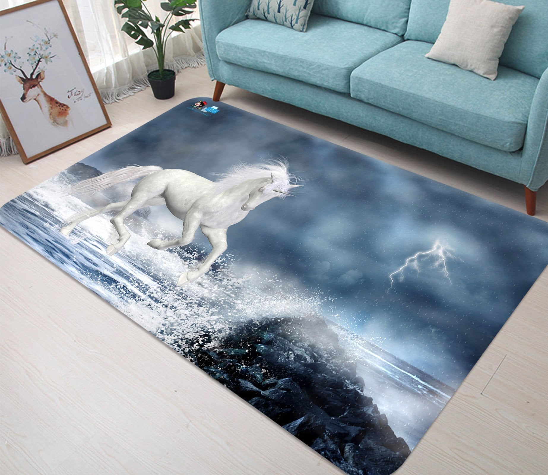 3D Wave Lightning Unicorn 04 Non Slip Rug Mat Mat AJ Creativity Home 