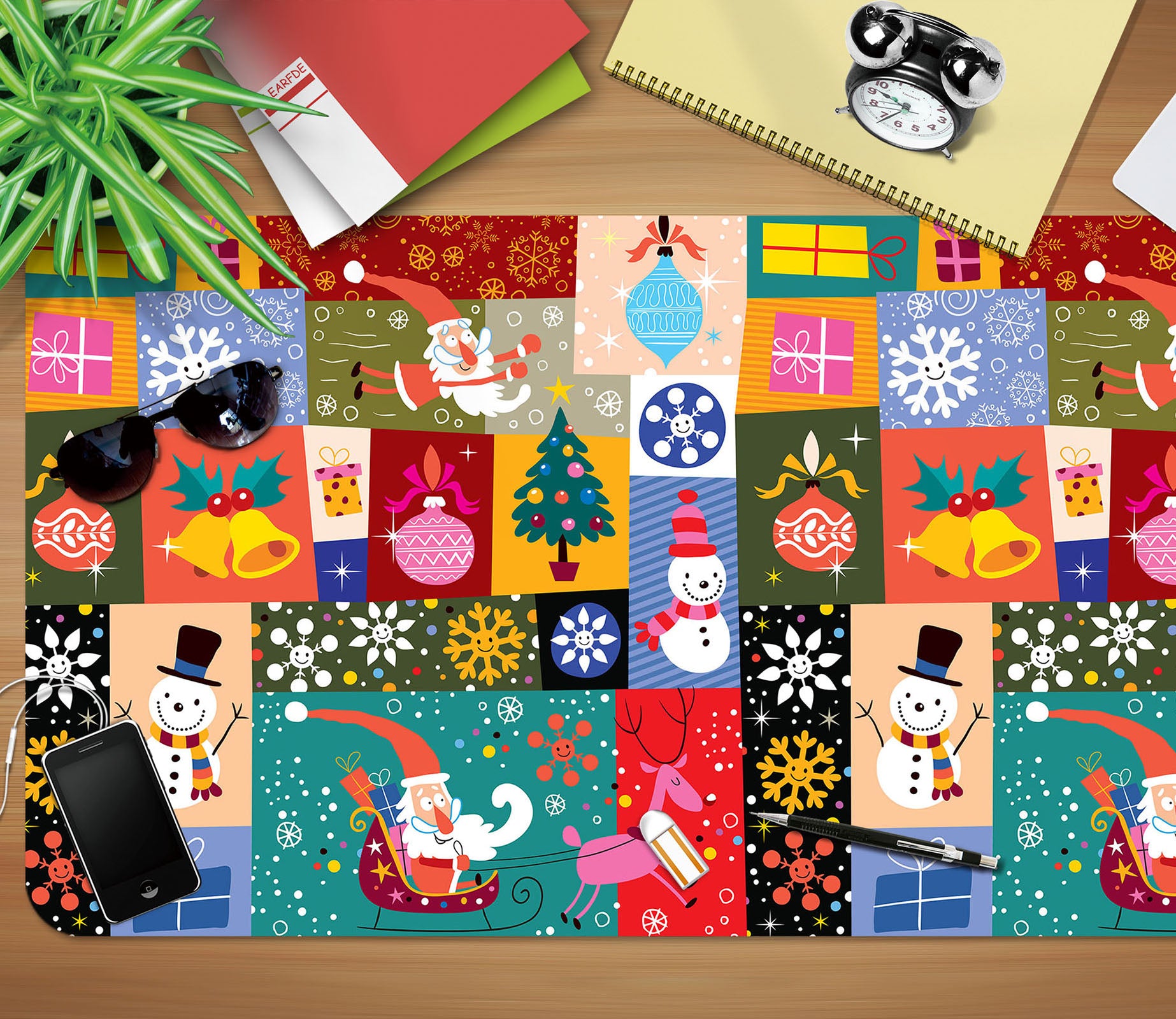 3D Colorful Square Snowman Pattern 53159 Christmas Desk Mat Xmas
