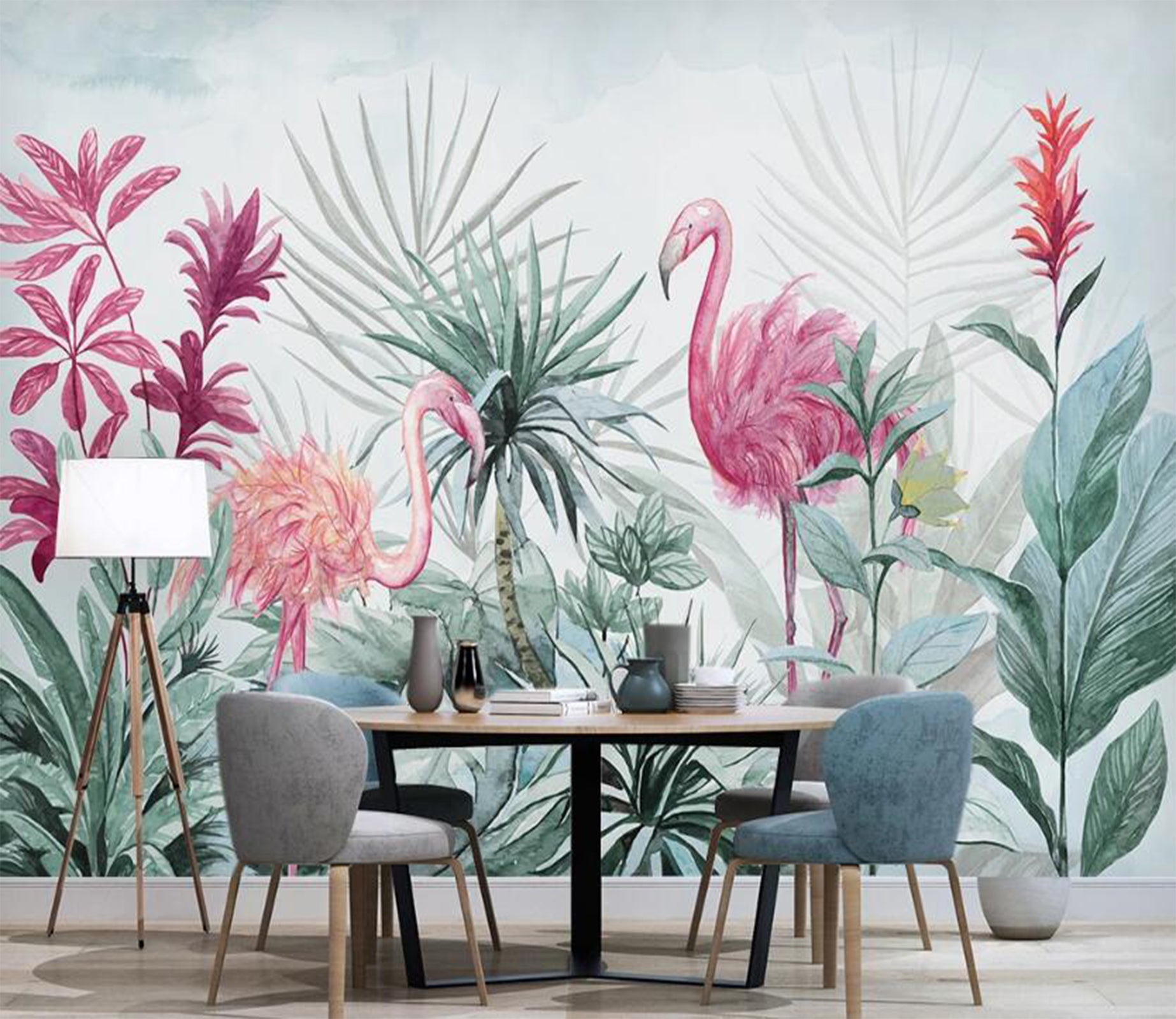 3D Flamingos Among Plants 2425 Wall Murals