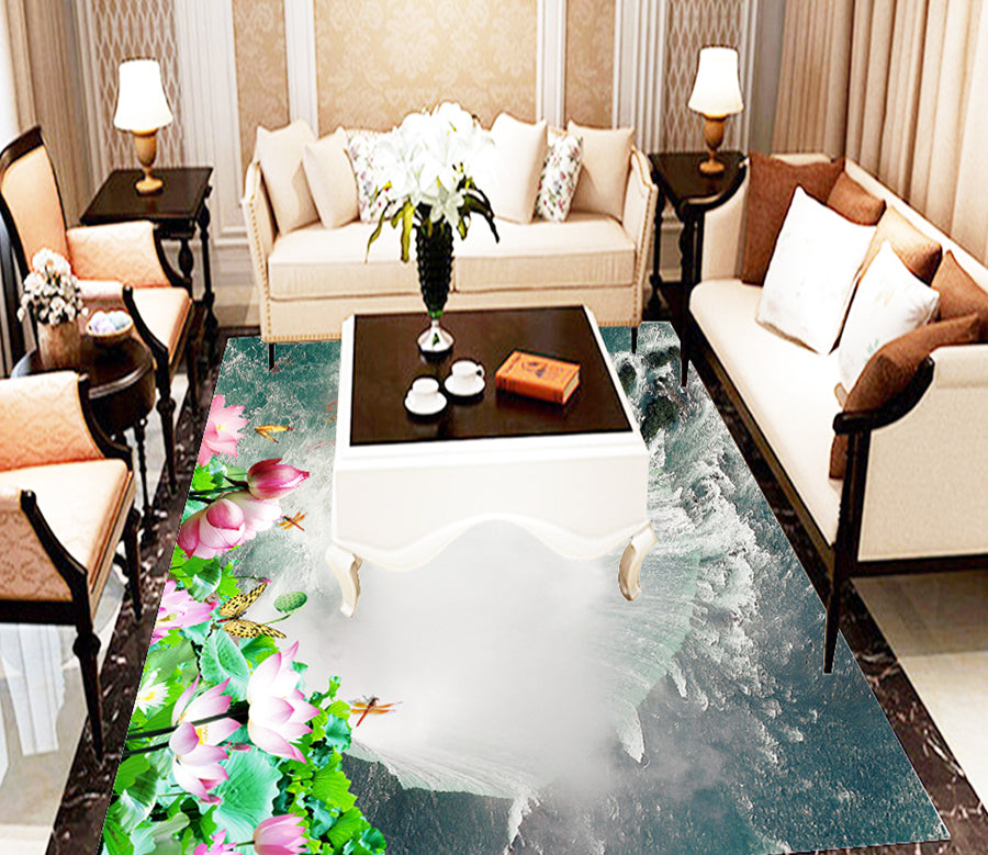 3D Lotus Waterfall 580 Floor Mural  Wallpaper Murals Rug & Mat Print Epoxy waterproof bath floor