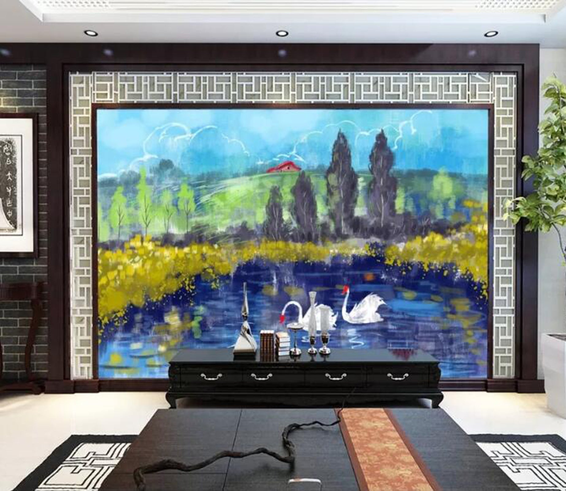 3D Swan Forest WC51 Wall Murals Wallpaper AJ Wallpaper 2 