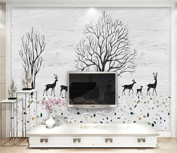3D Dead Tree And Deer 2526 Wall Murals