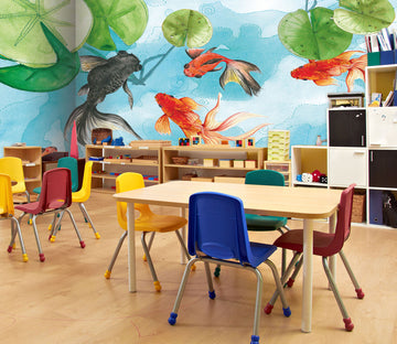 3D Lotus Leaf Koi 146 Wall Murals