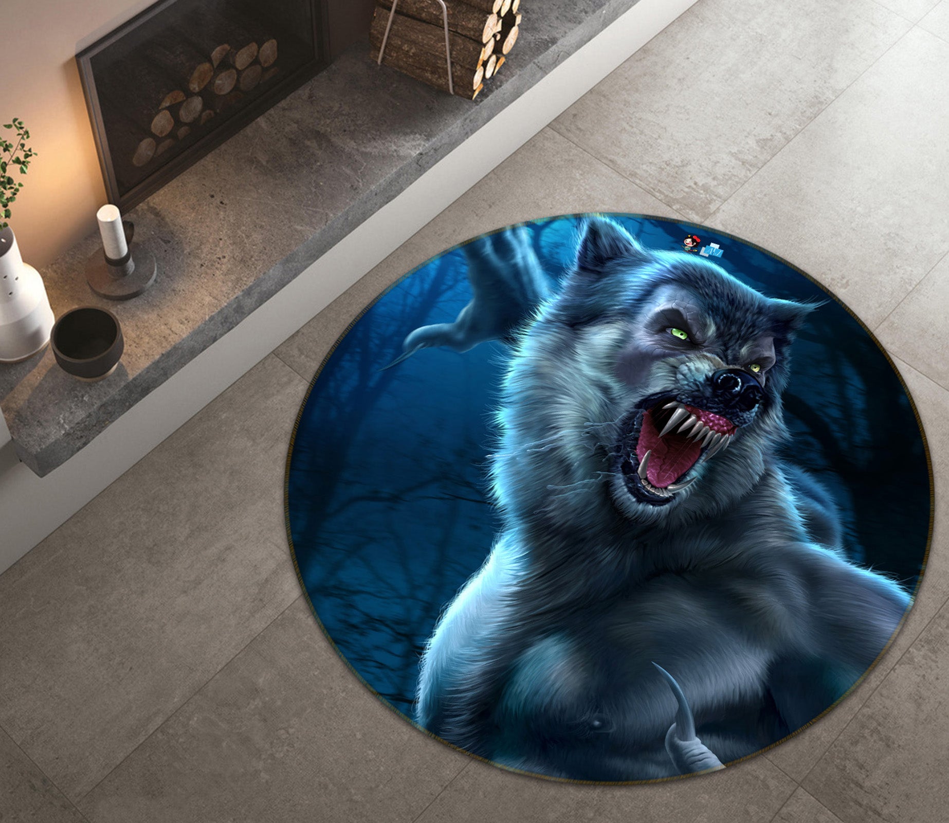 3D Werewolf 4165 Tom Wood Rug Round Non Slip Rug Mat