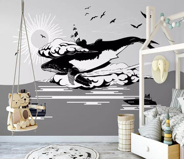 3D Black Whale WC25 Wall Murals Wallpaper AJ Wallpaper 2 