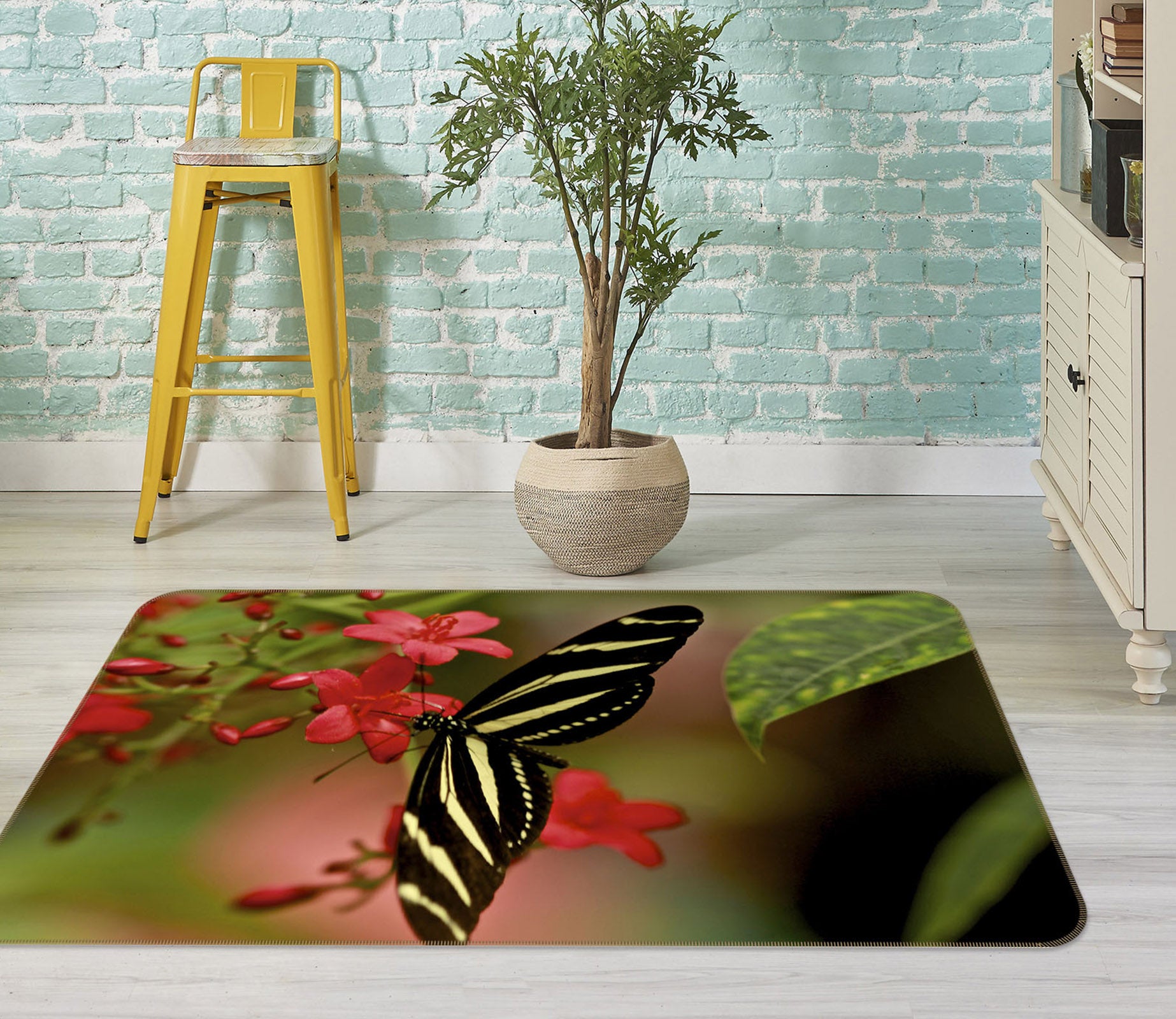 3D Zebra Longwing Butterfly 1133 Kathy Barefield Rug Non Slip Rug Mat