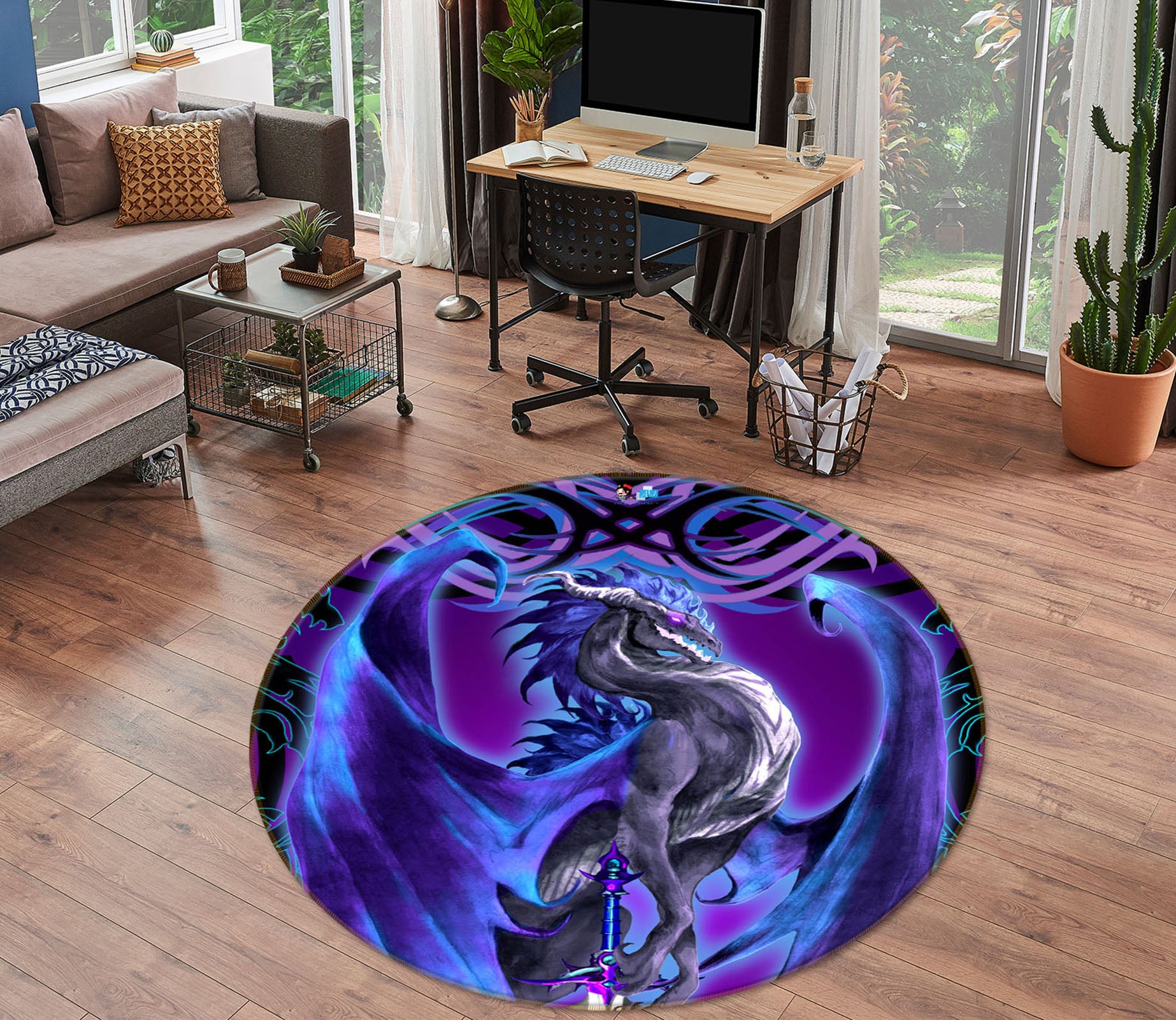 3D Purple Dragon 8377 Ruth Thompson Rug Round Non Slip Rug Mat