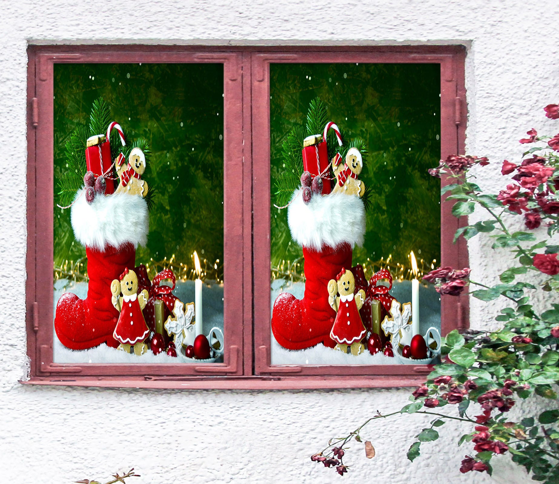 3D Socks Gift 31079 Christmas Window Film Print Sticker Cling Stained Glass Xmas