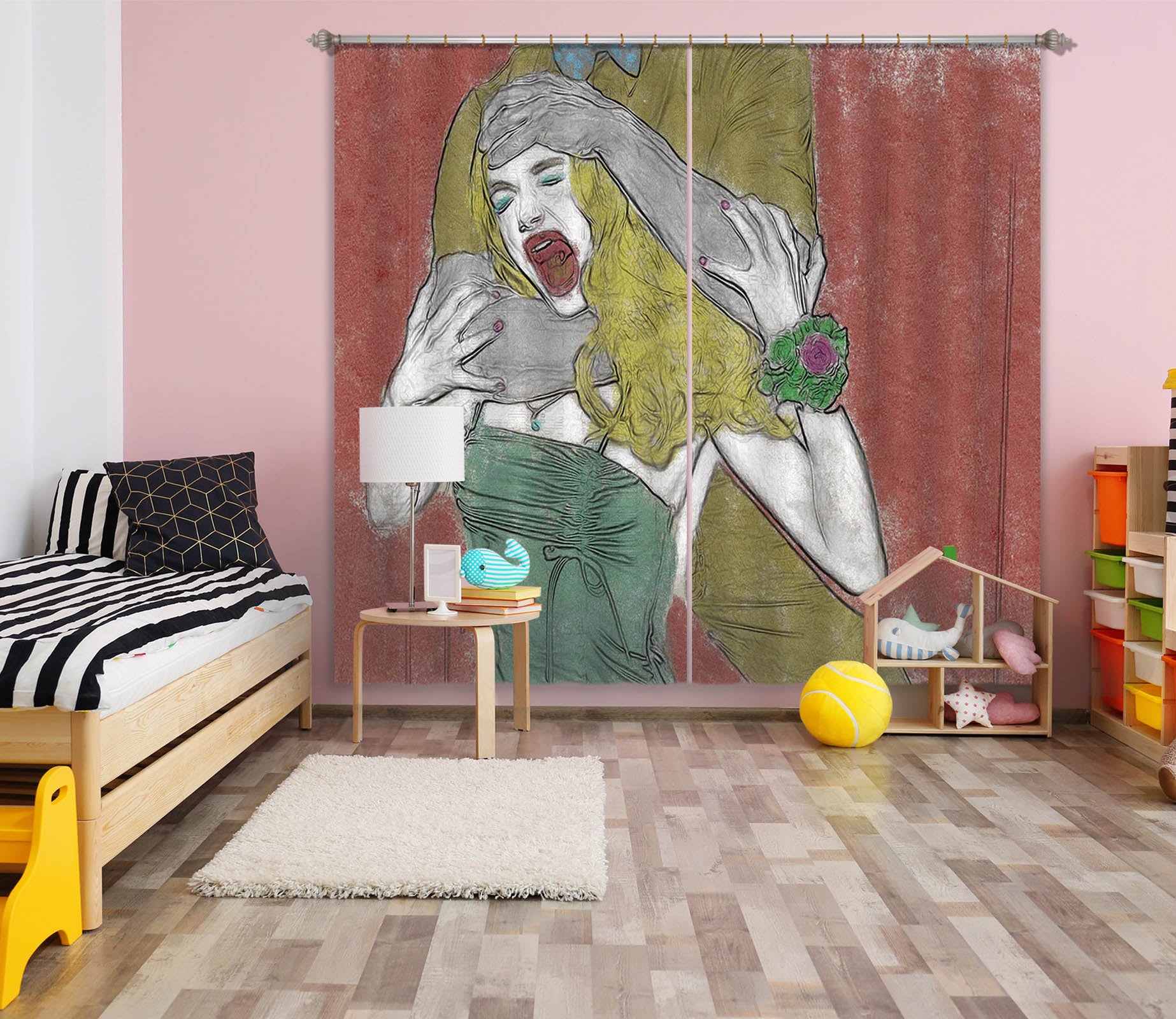 3D Long Haired Girl 047 Marco Cavazzana Curtain Curtains Drapes