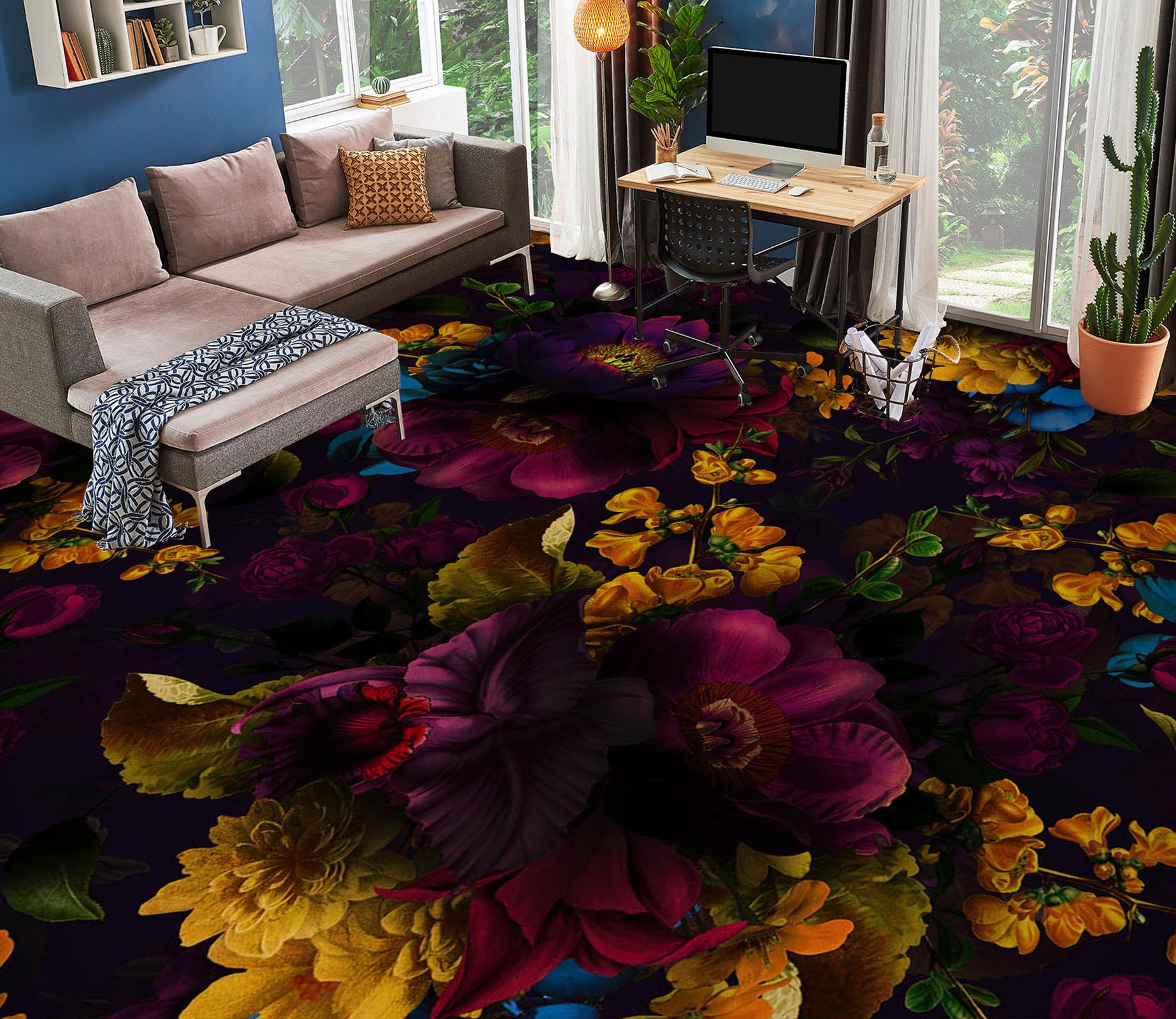 3D Dark Flowers 10011 Uta Naumann Floor Mural  Wallpaper Murals Self-Adhesive Removable Print Epoxy