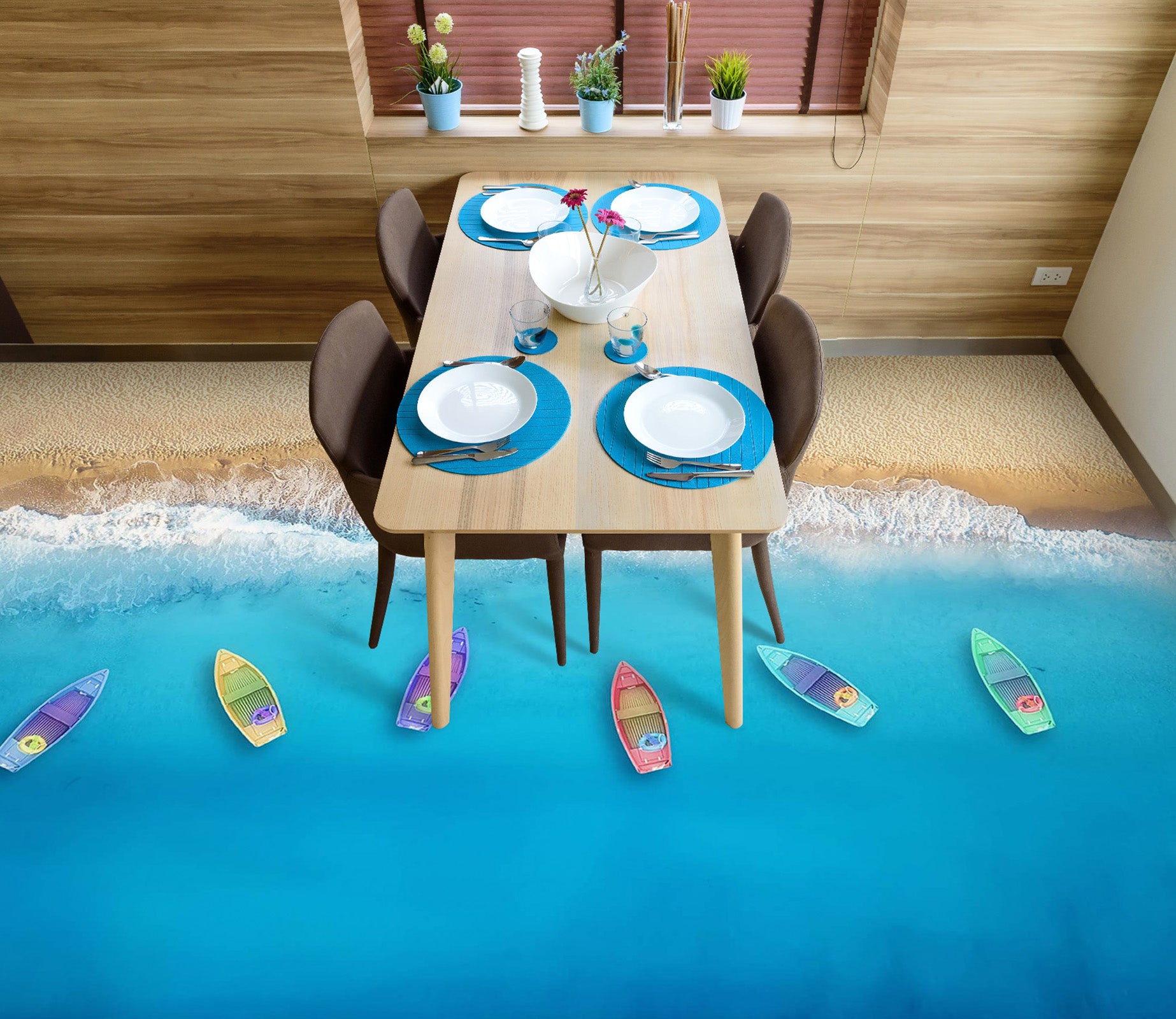 3D Brightly Colored Boats 578 Floor Mural  Wallpaper Murals Rug & Mat Print Epoxy waterproof bath floor