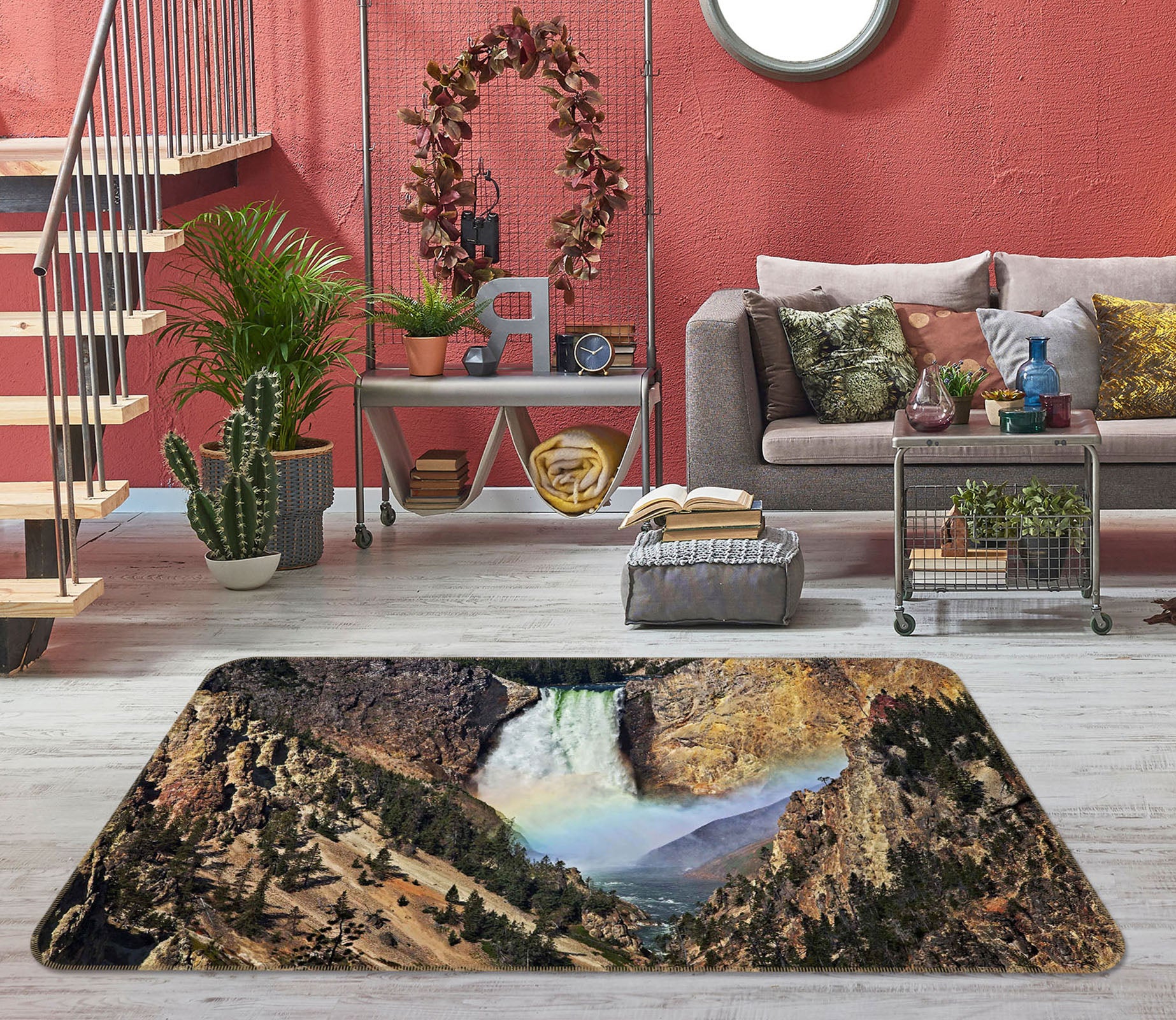 3D Rainbow Waterfall 1121 Kathy Barefield Rug Non Slip Rug Mat