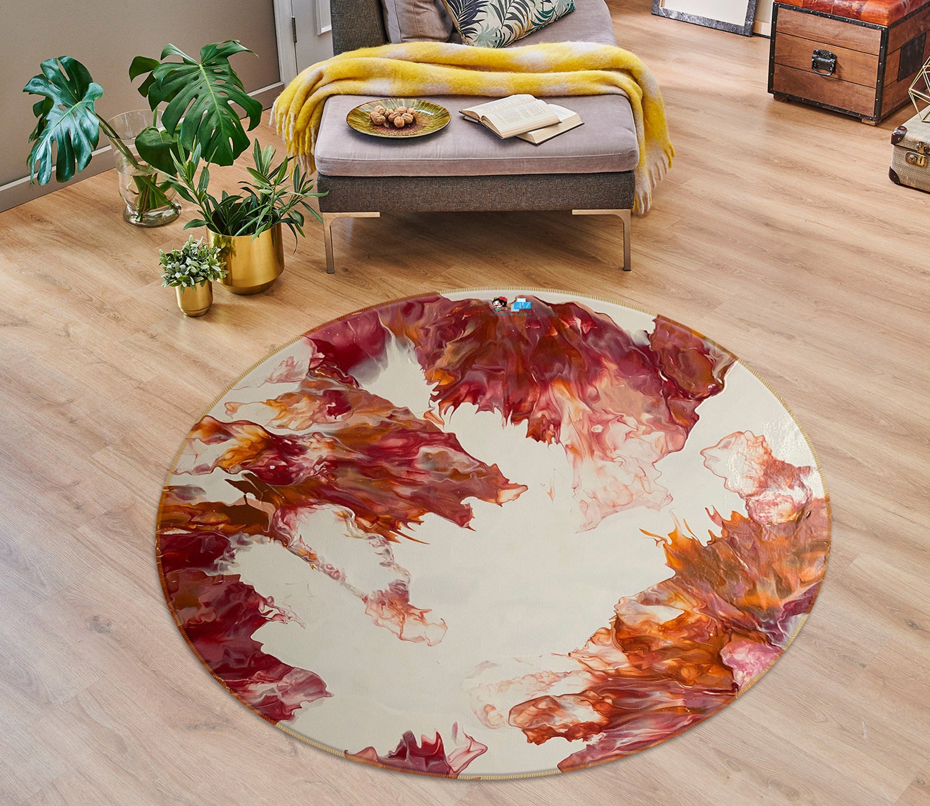 3D Red Brown Pattern 40006 Valerie Latrice Rug Round Non Slip Rug Mat