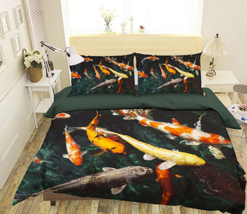 3D Goldfish River 081 Bed Pillowcases Quilt