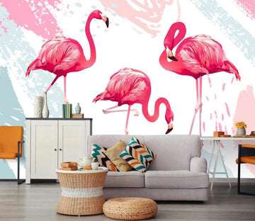 3D Light Red Flamingo 485 Wall Murals