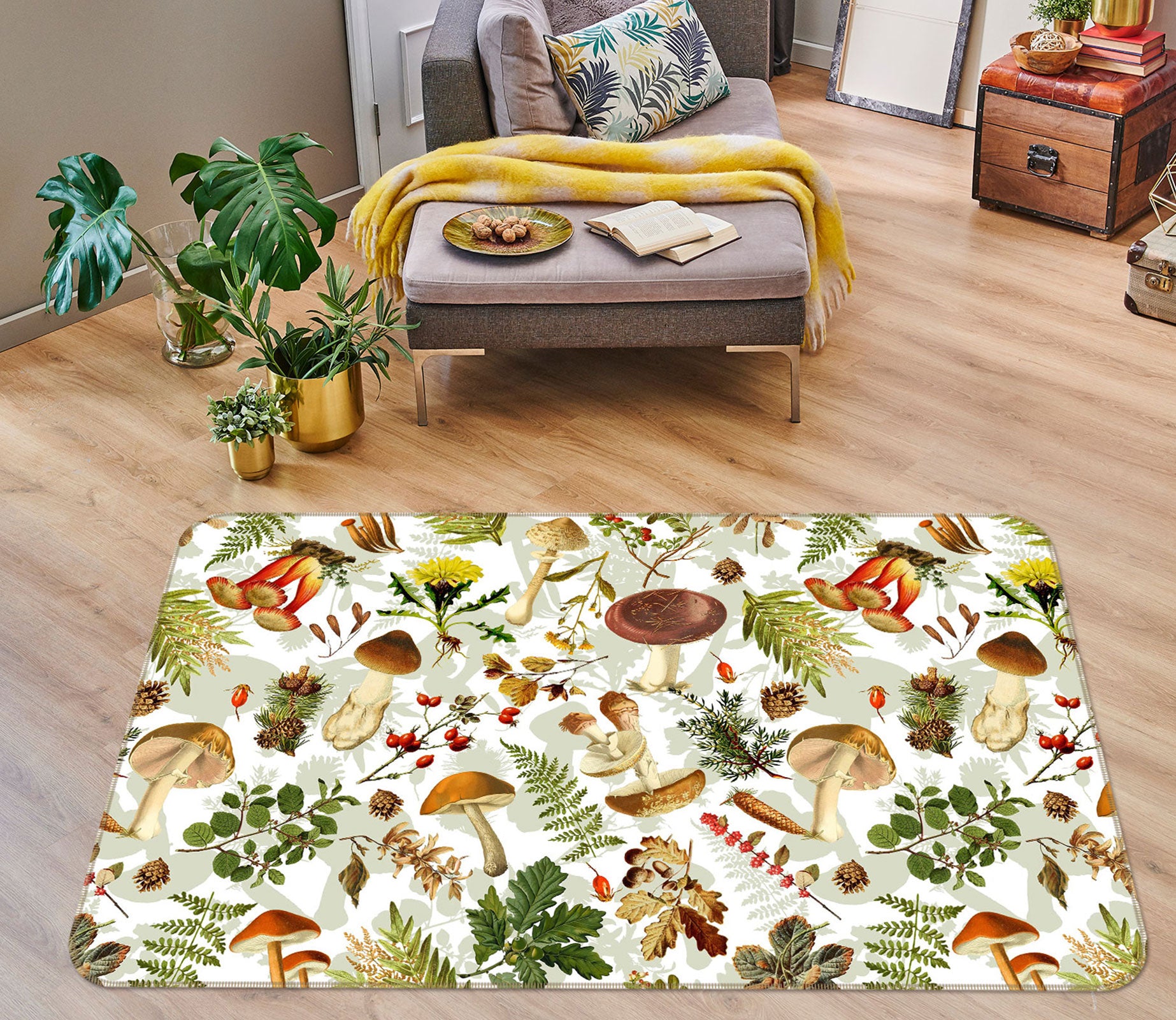 3D Mushroom Leaves 115 Uta Naumann Rug Non Slip Rug Mat