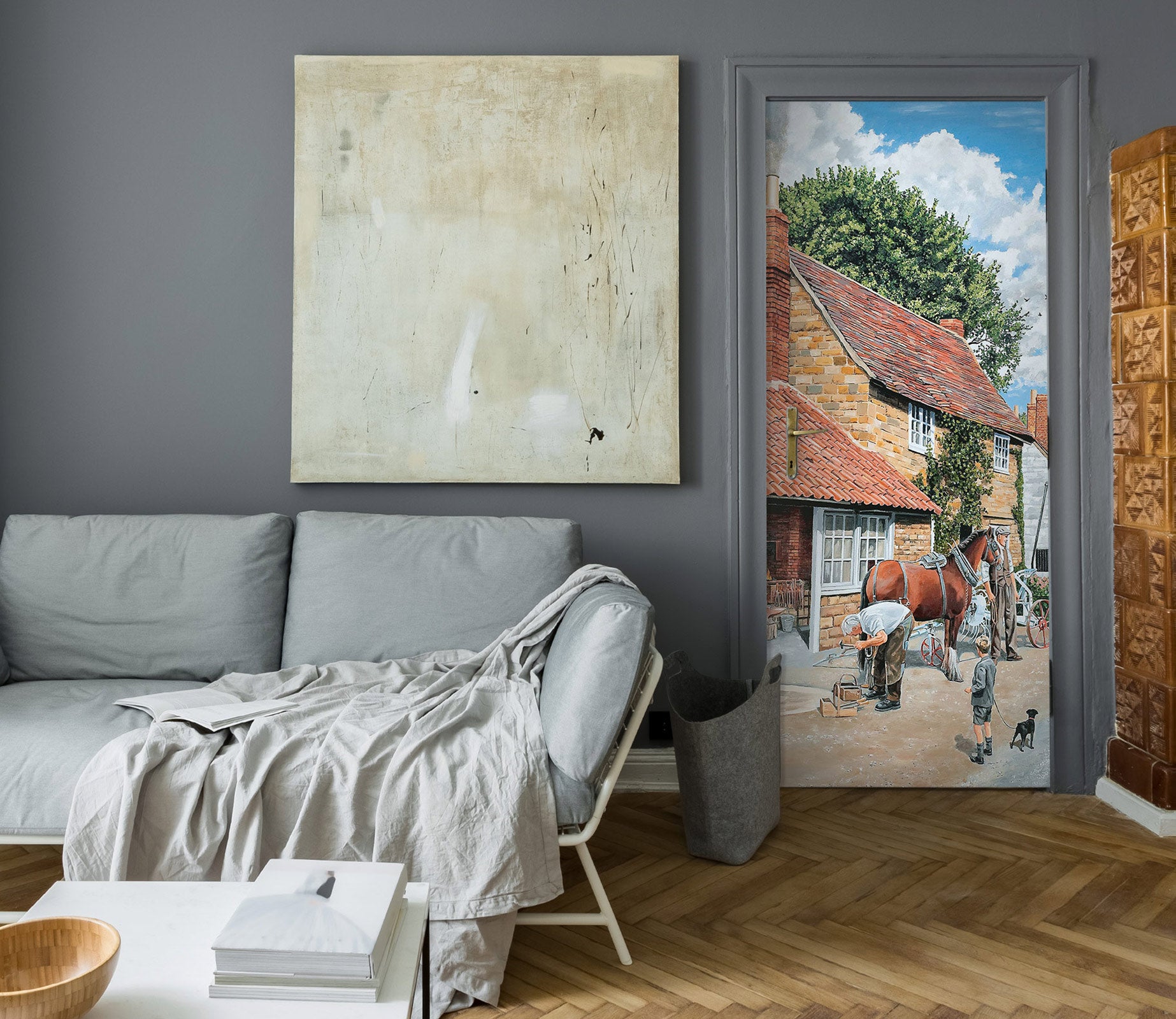 3D Village Horses 103188 Trevor Mitchell Door Mural