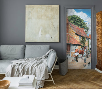 3D Village Horses 103188 Trevor Mitchell Door Mural