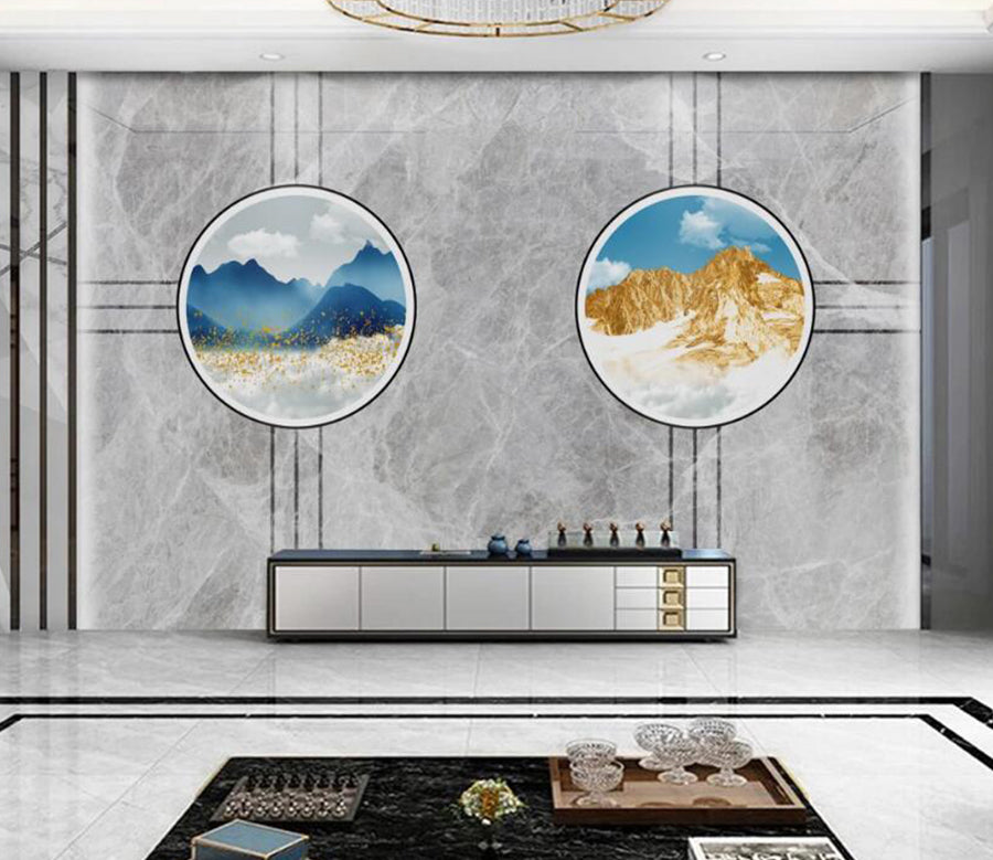 3D Round Fan Mountains 148 Wall Murals
