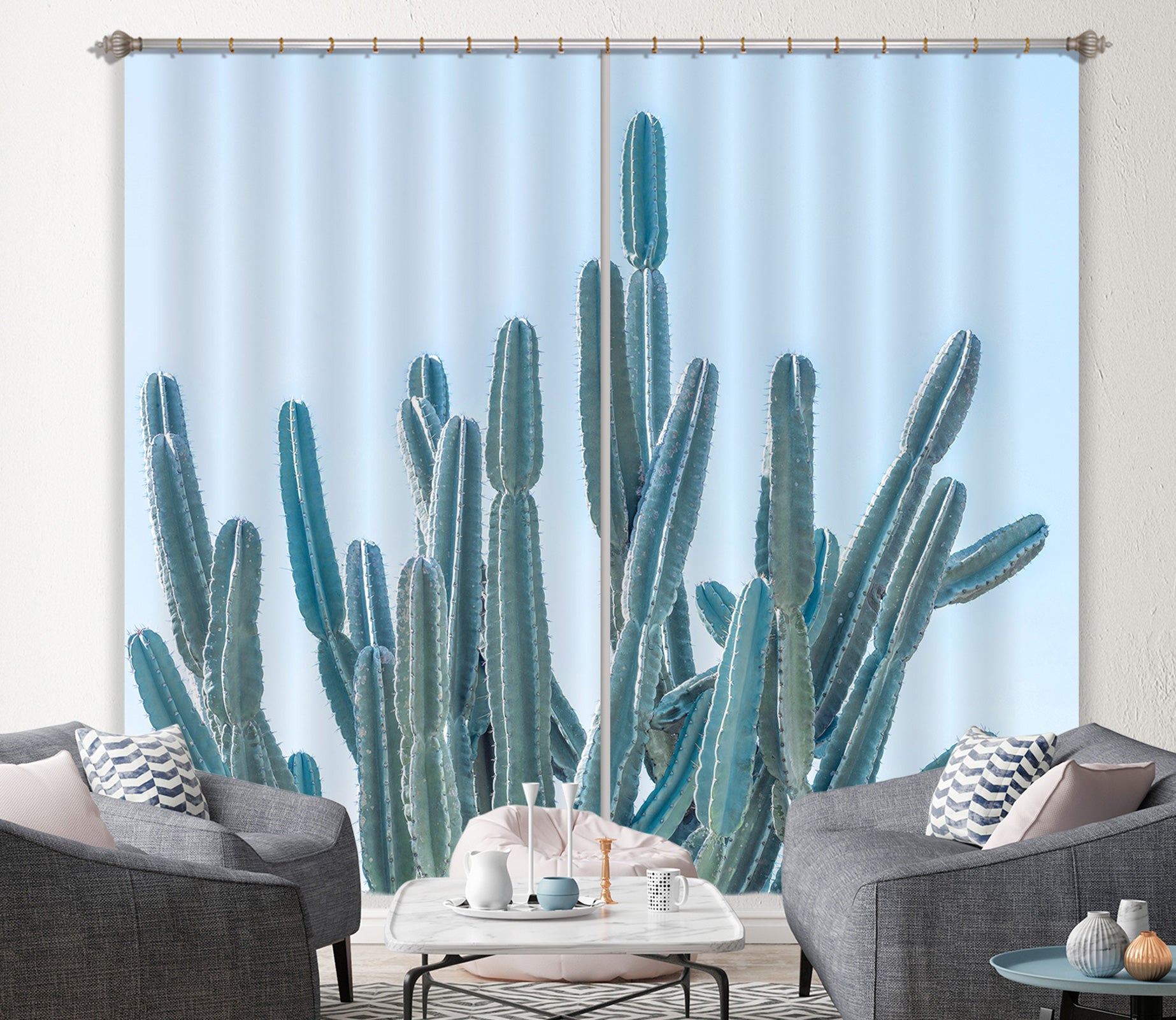 3D Cactus Sky 049 Assaf Frank Curtain Curtains Drapes