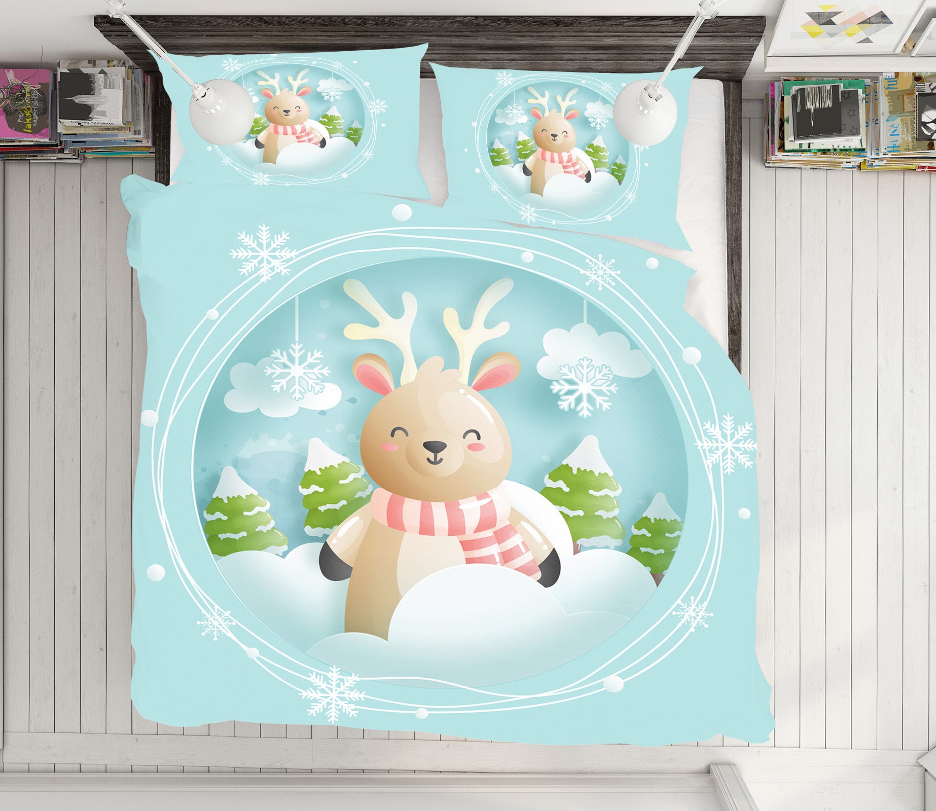 3D Deer Snow 64005 Bed Pillowcases Quilt