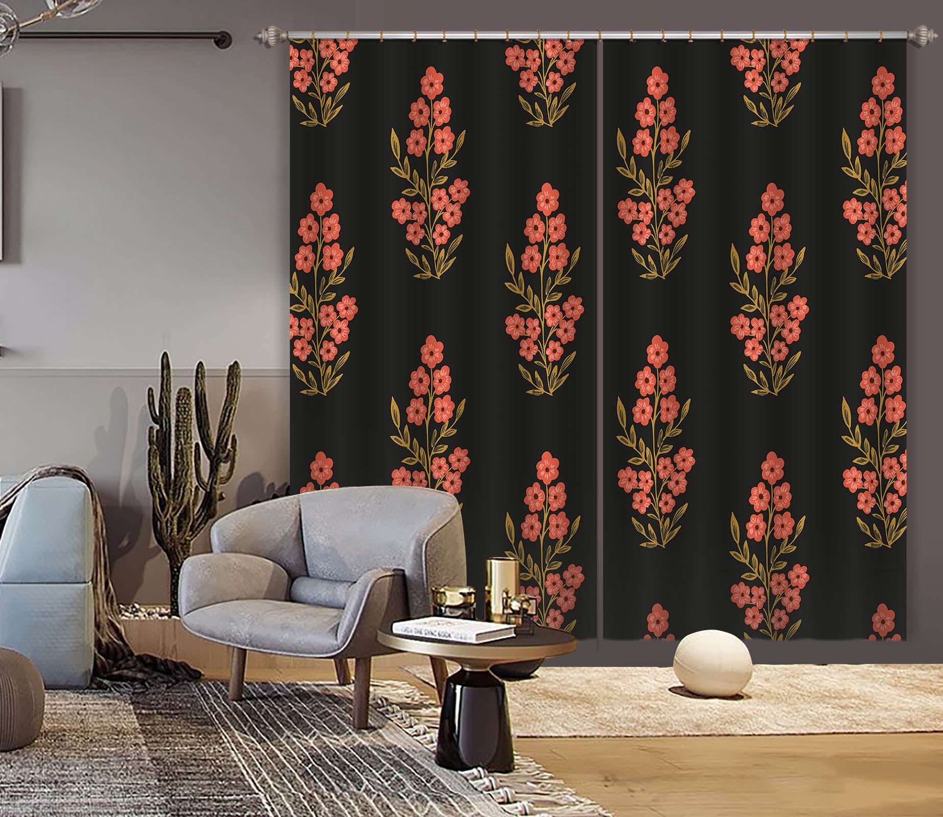 3D Red Flowers Pattern 11148 Kashmira Jayaprakash Curtain Curtains Drapes