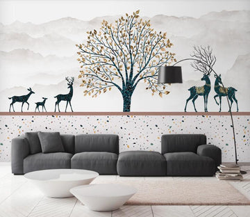 3D Dark Yellow Quiet Leaves 2535 Wall Murals