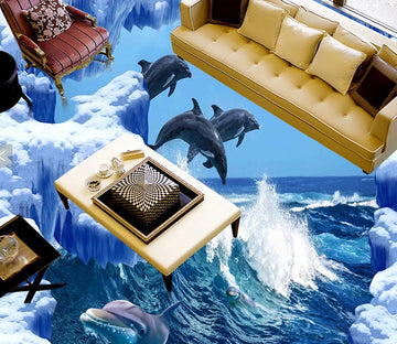 3D Iceberg Dolphin 536 Floor Mural  Wallpaper Murals Rug & Mat Print Epoxy waterproof bath floor