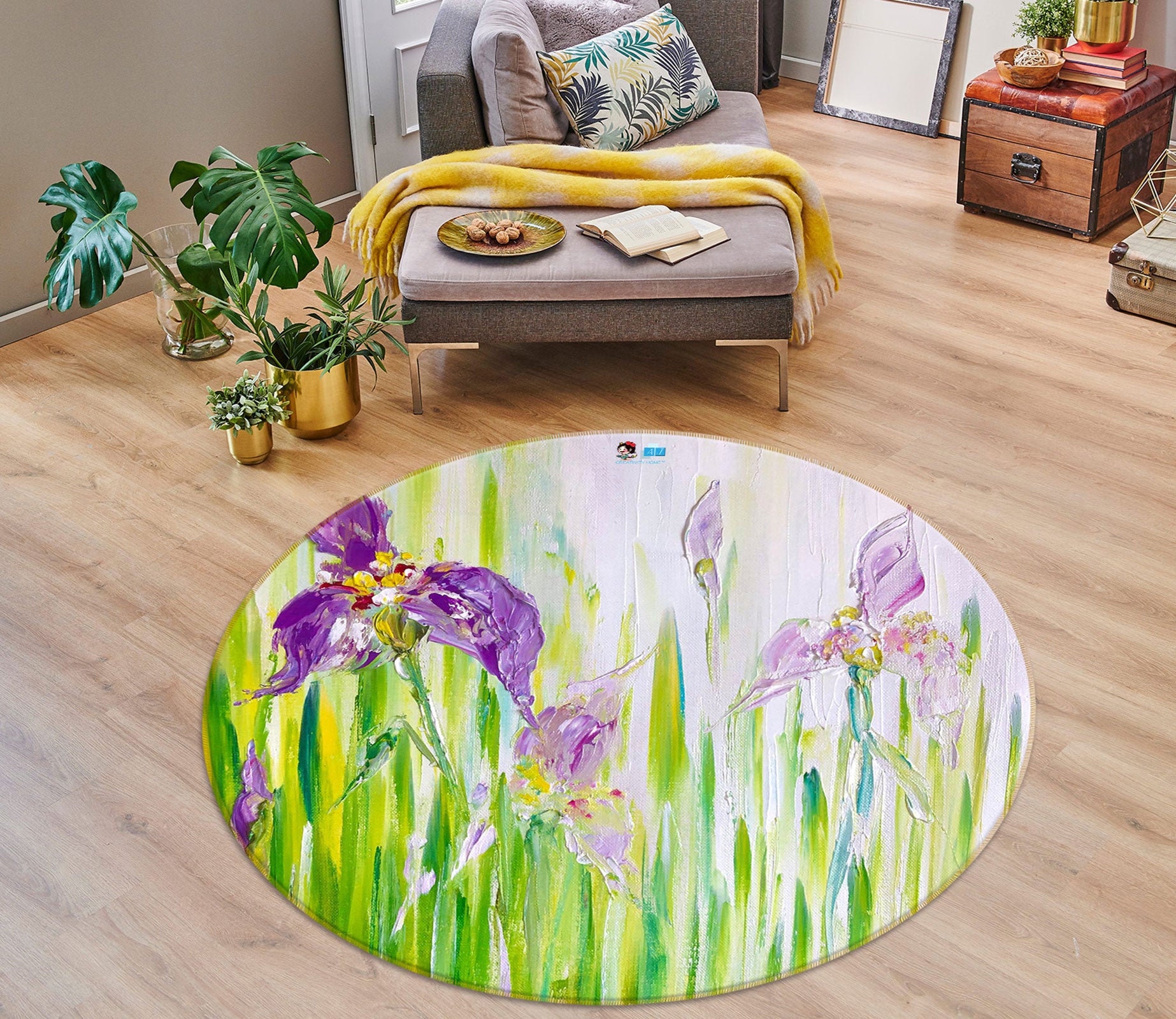 3D Purple Flower 749 Skromova Marina Rug Round Non Slip Rug Mat