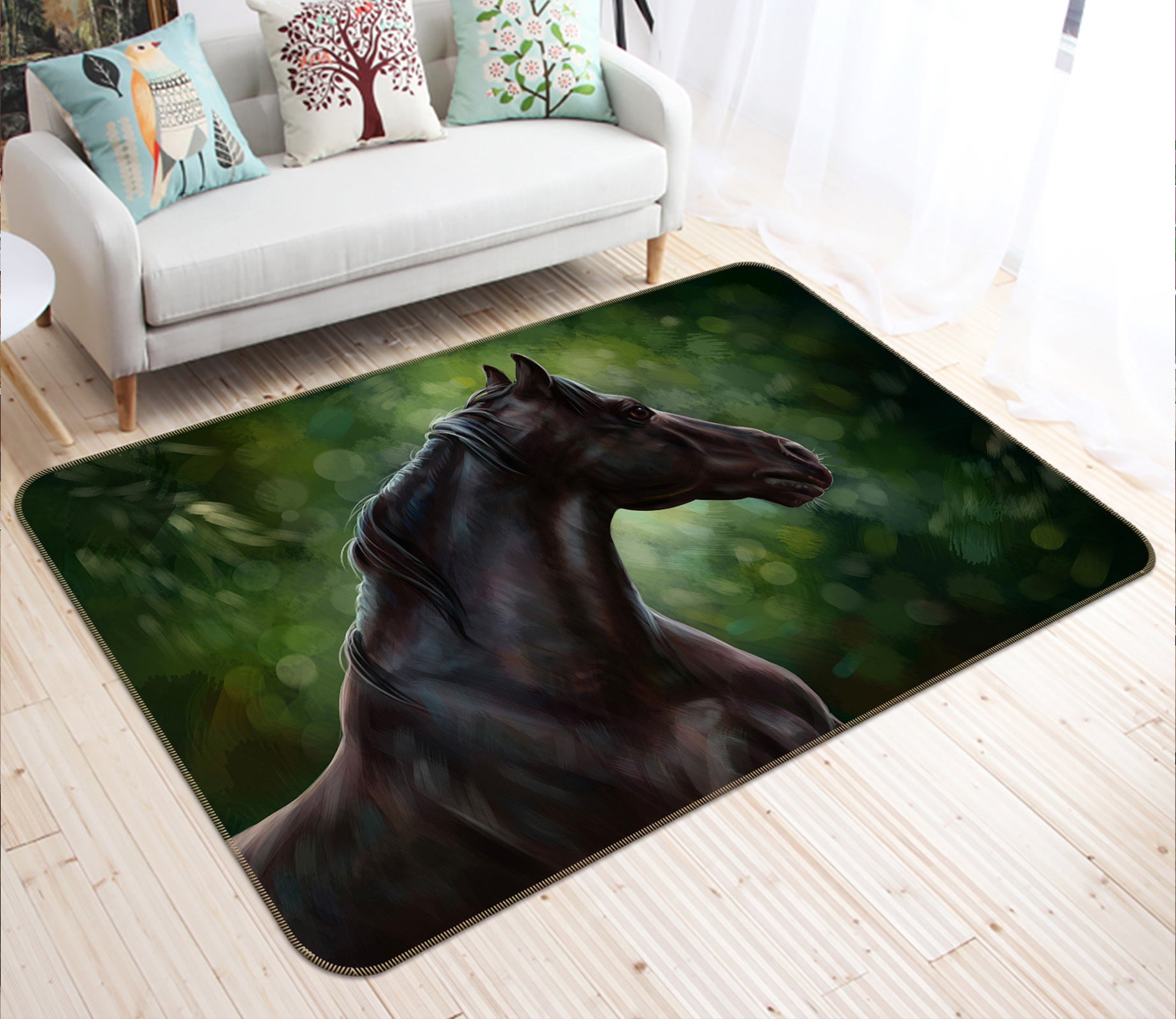 3D Black Horse 024 Animal Non Slip Rug Mat