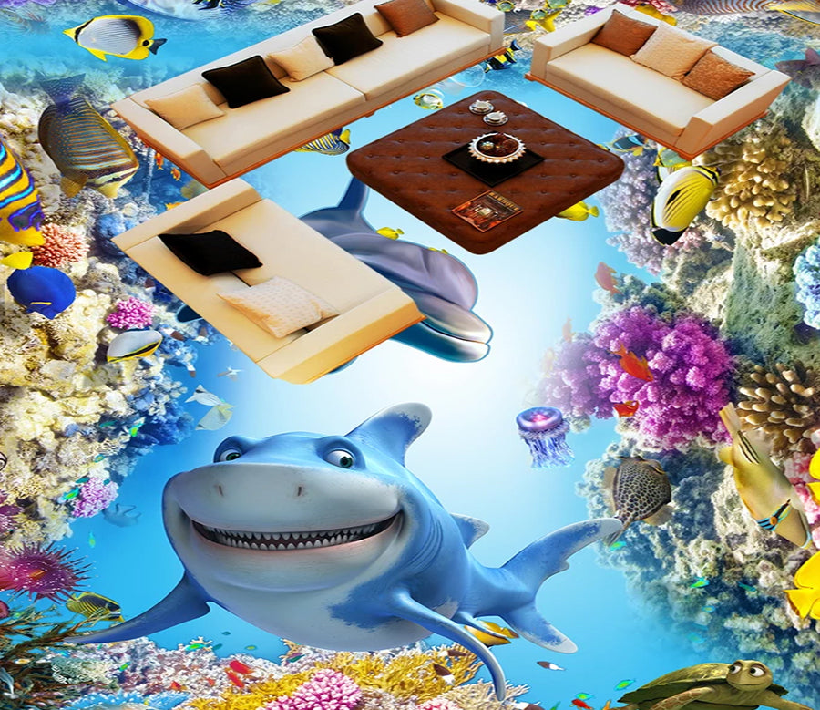 3D Happy Fish 622 Floor Mural  Wallpaper Murals Rug & Mat Print Epoxy waterproof bath floor