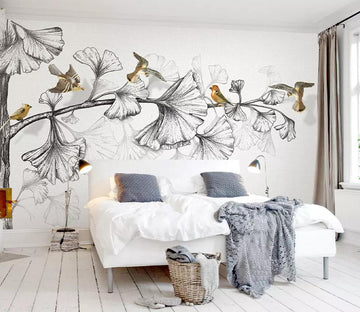 3D Sketch Leaf Bird WC387 Wall Murals