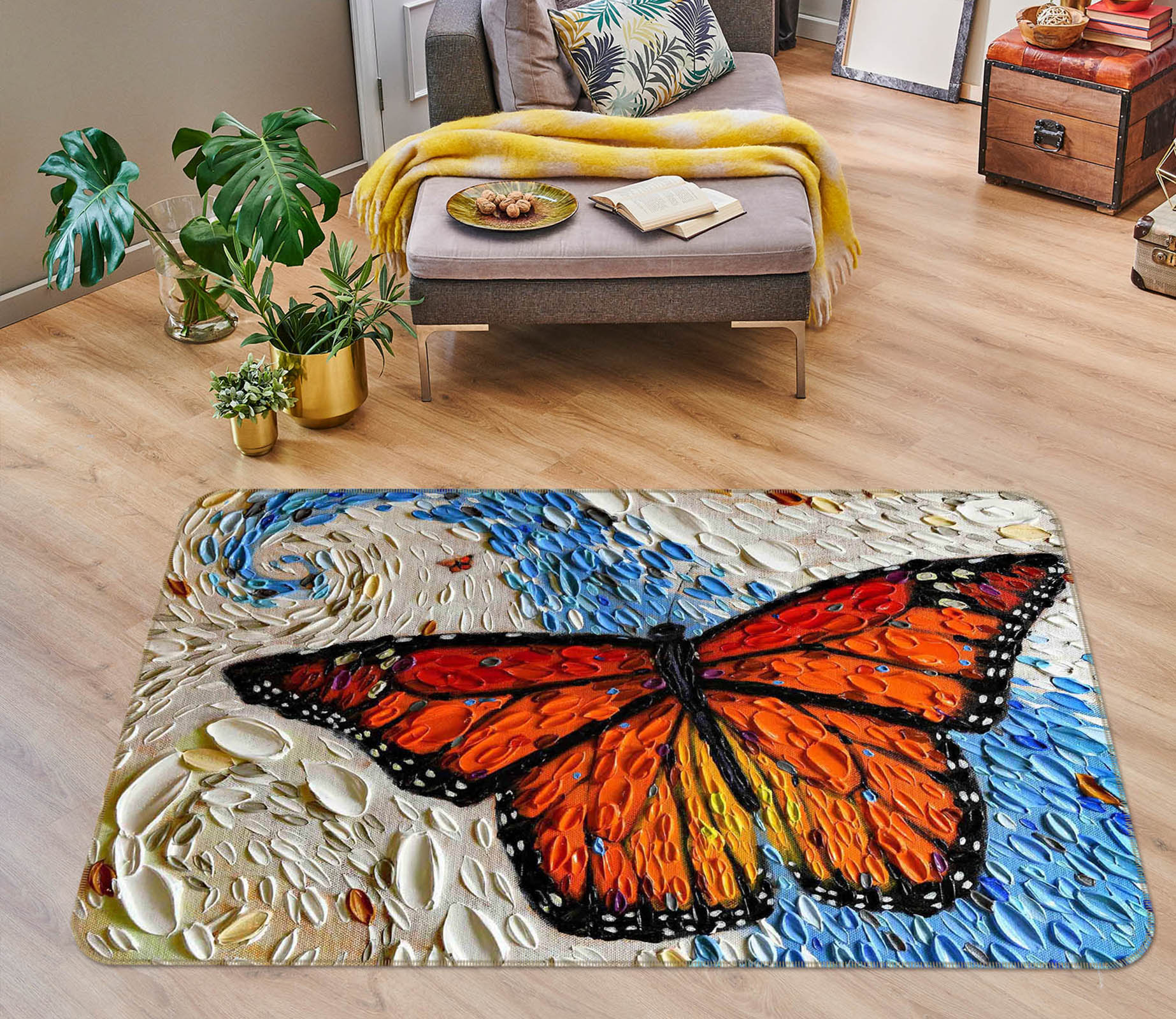 3D Shell Butterfly 1020 Dena Tollefson Rug Non Slip Rug Mat
