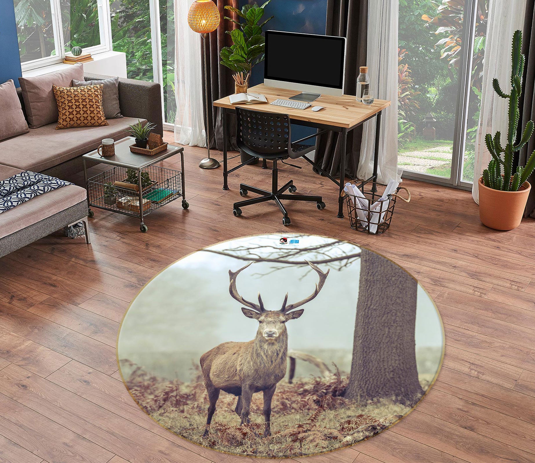 3D Animal Elk 7573 Assaf Frank Rug Round Non Slip Rug Mat
