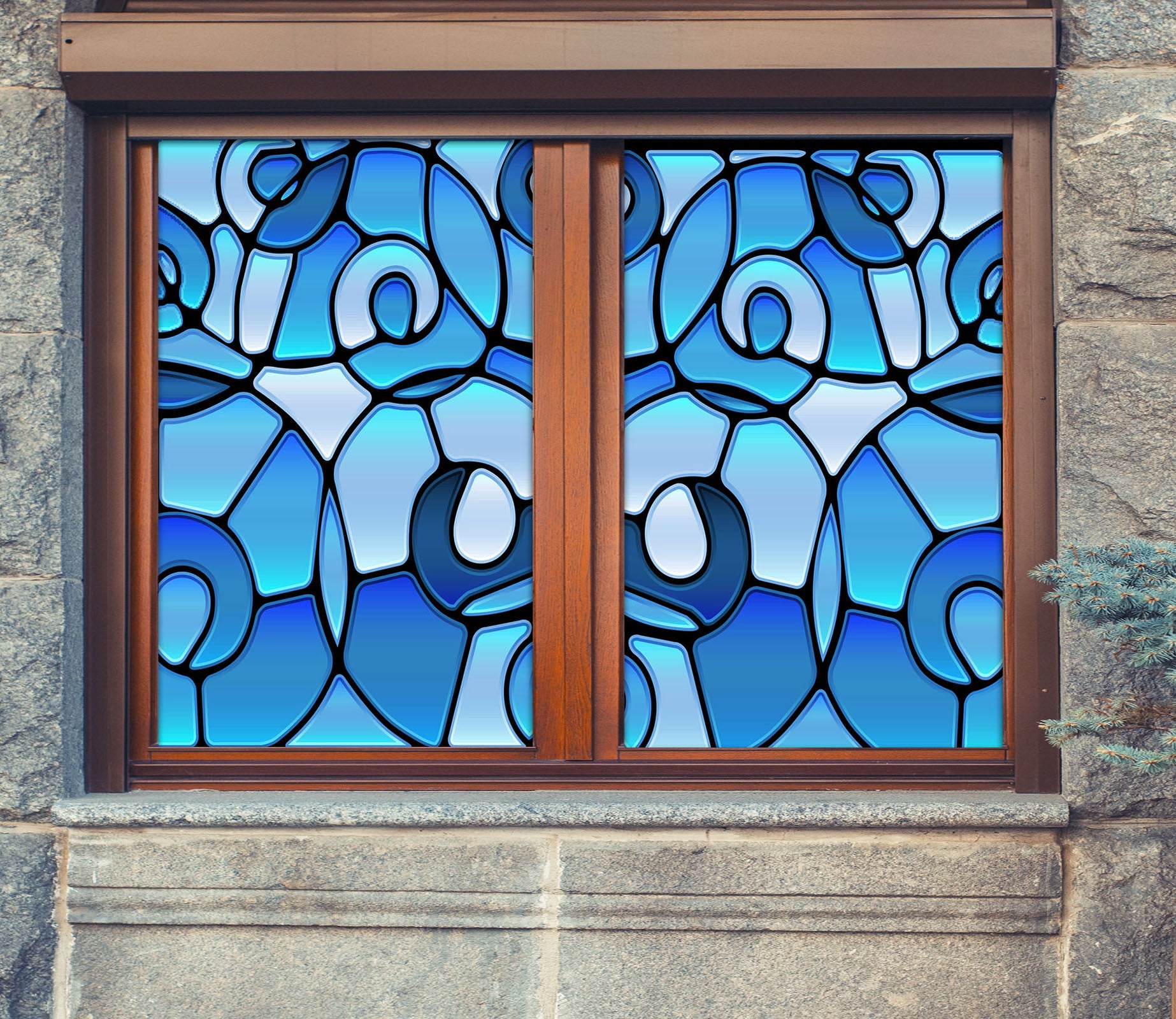 3D Blue Square 395 Window Film Print Sticker Cling Stained Glass UV Block