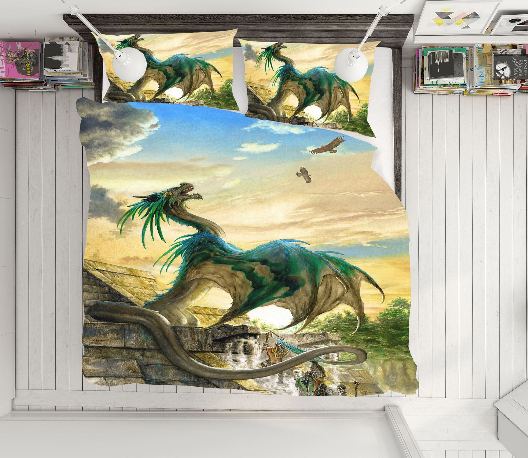 3D Sky Blue-Green Dragon 7025 Ciruelo Bedding Bed Pillowcases Quilt