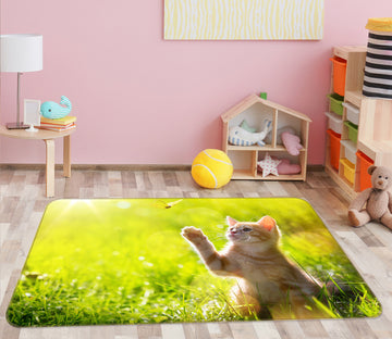 3D Kitten Lawn 072 Animal Non Slip Rug Mat