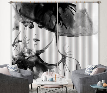 3D Black Hat Ladies 019 Curtains Drapes