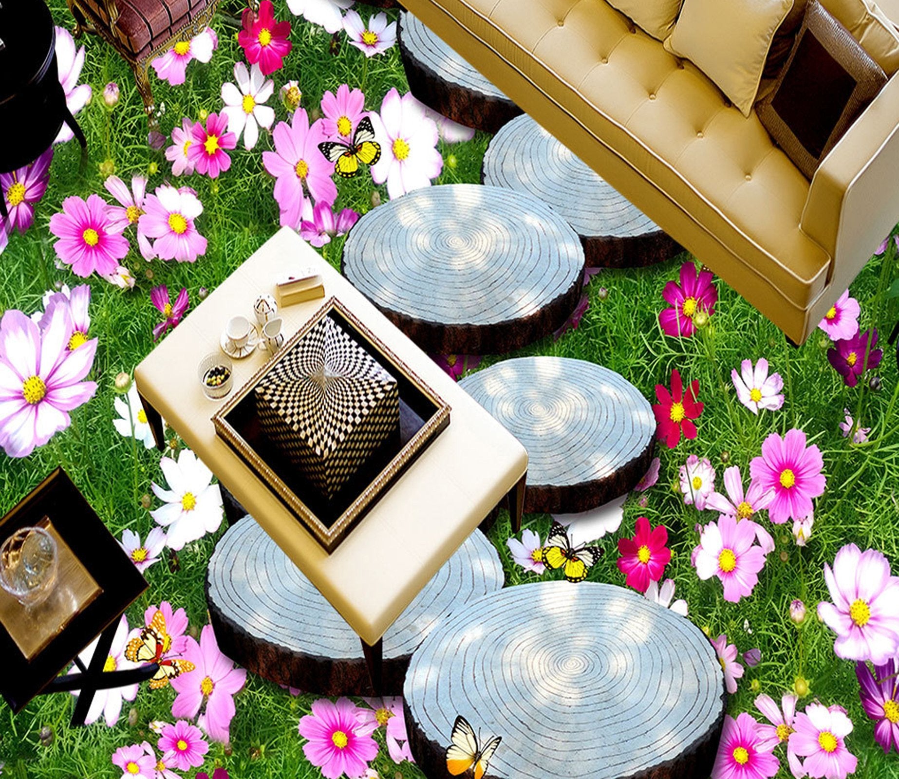 3D Flower Butterfly WG661 Floor Mural Wallpaper AJ Wallpaper 2 