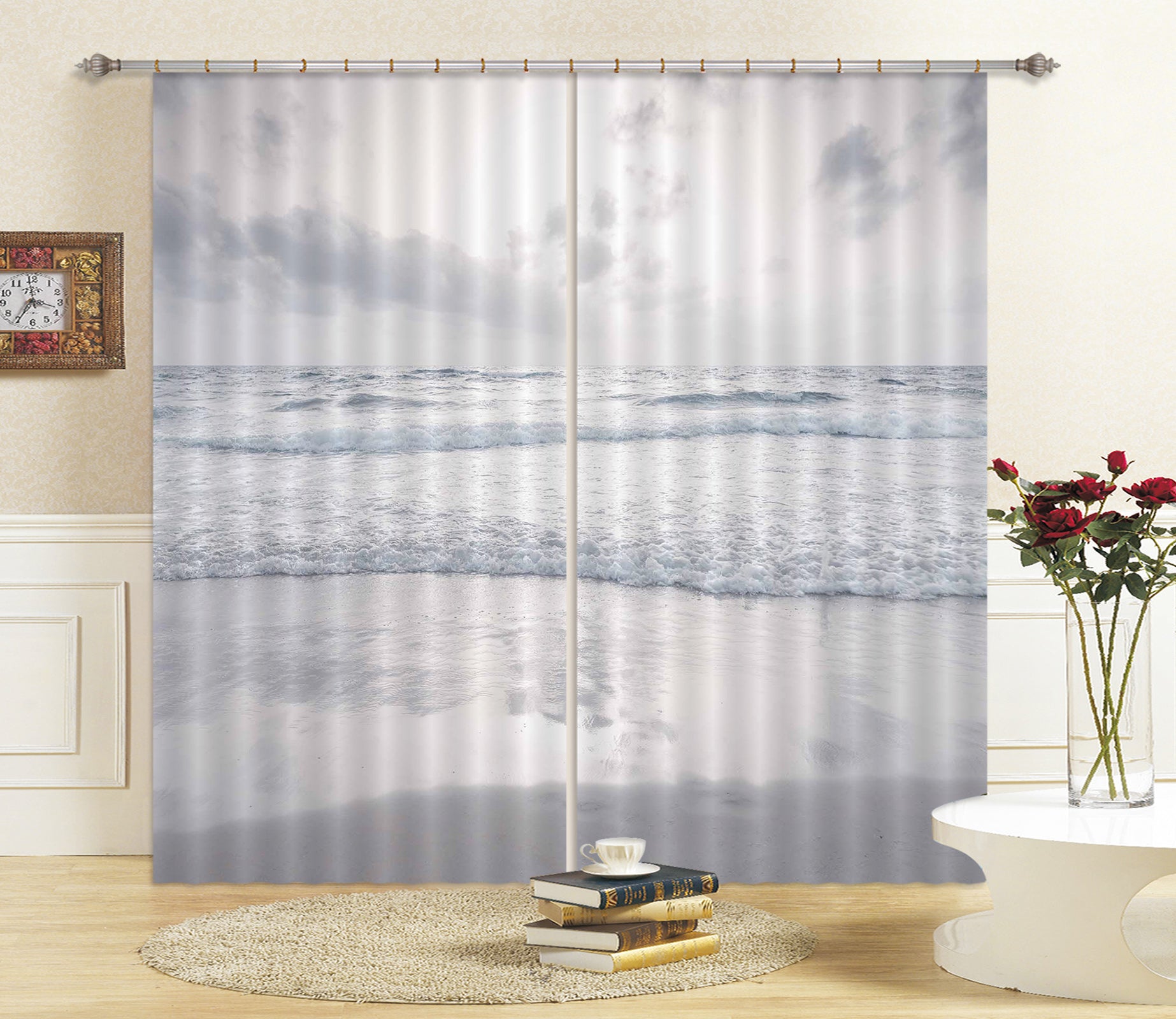 3D White Waves 030 Assaf Frank Curtain Curtains Drapes