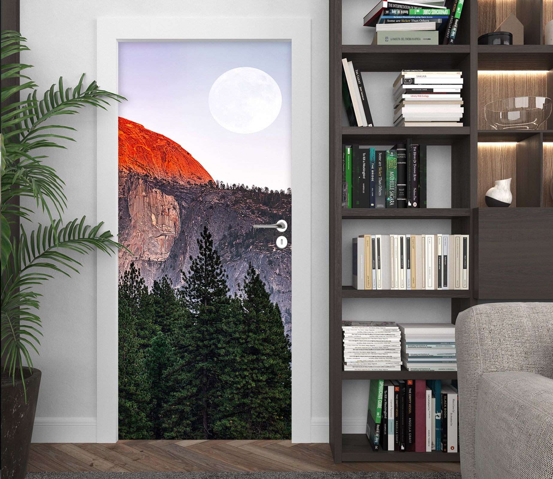 3D Moon Red Mountain Forest 122161 Marco Carmassi Door Mural