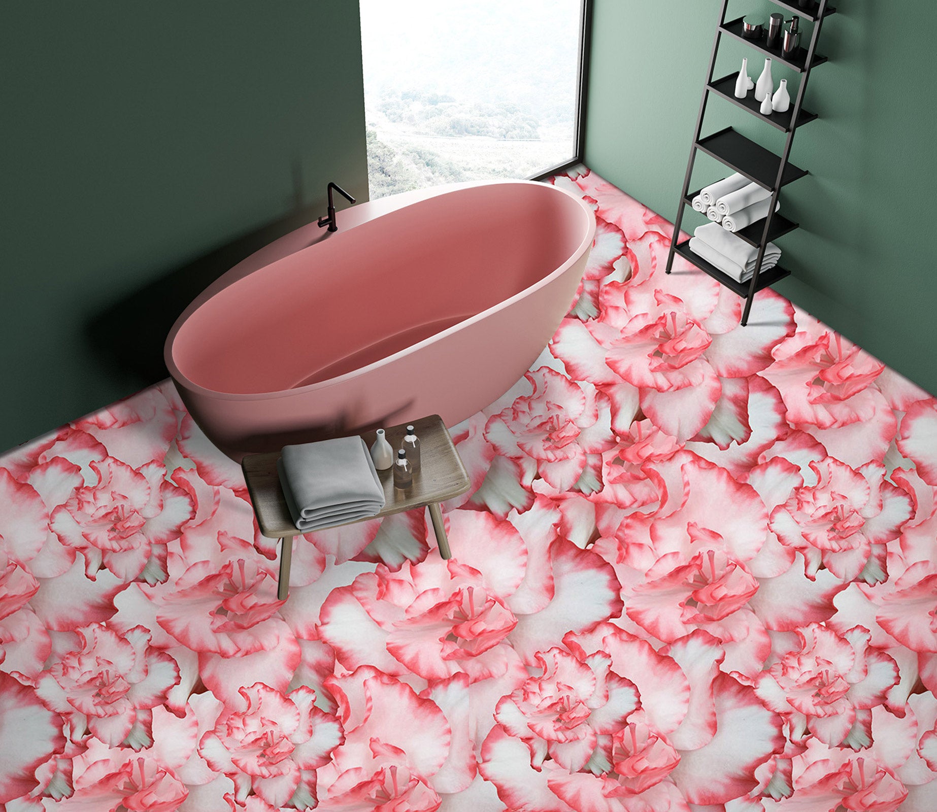 3D Pink Gradient Flowers 1040 Floor Mural  Wallpaper Murals Self-Adhesive Removable Print Epoxy
