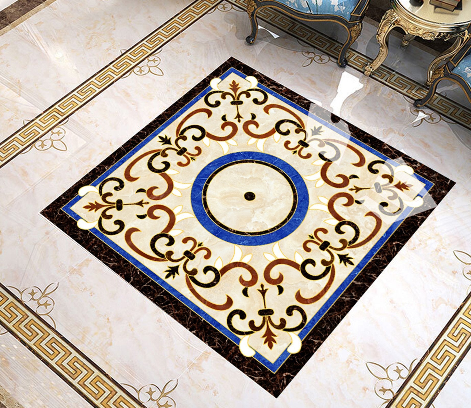 3D Blue Pattern WG707 Floor Mural Wallpaper AJ Wallpaper 2 