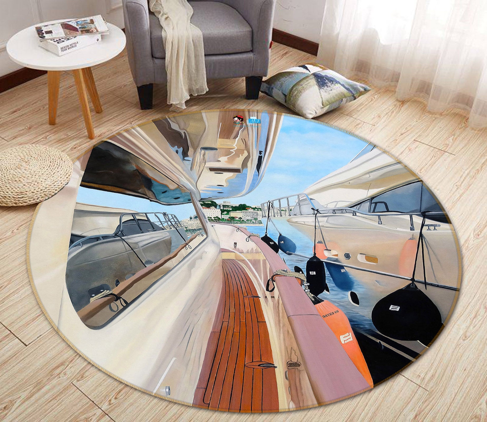 3D Ferry Window 11075 Matthew Holden Bates Rug Round Non Slip Rug Mat
