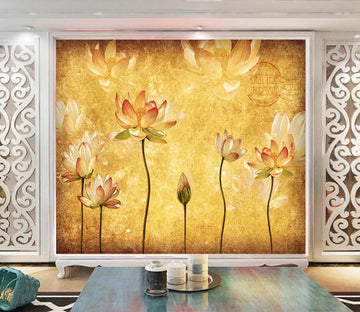 3D Golden Lotus 015 Wall Murals