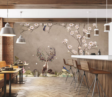 3D Flower Deer 1440 Wall Murals