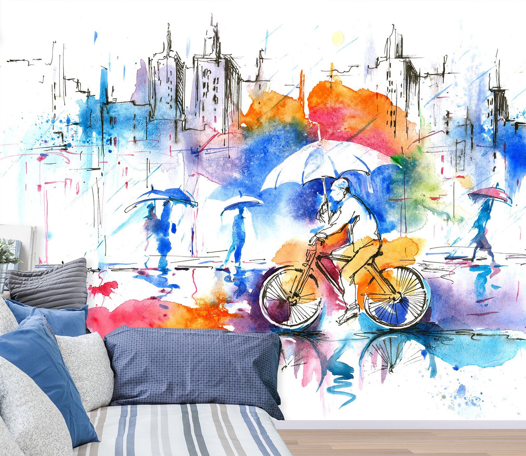 3D Umbrella Bike 2041 Wall Murals