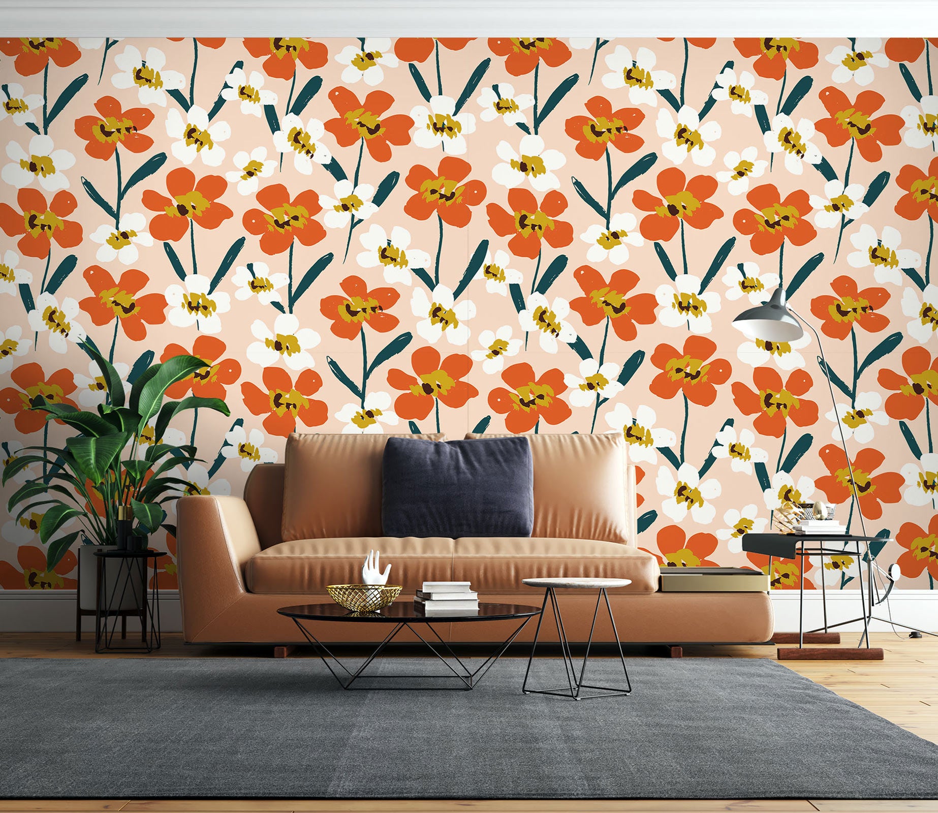 3D Orange Flowers 12049 Kashmira Jayaprakash Wall Mural Wall Murals