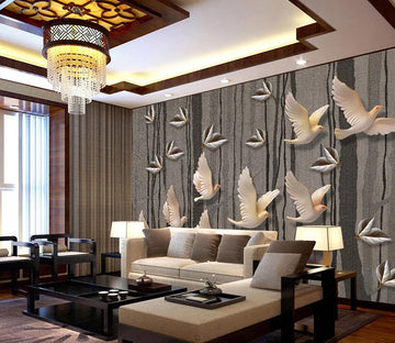 3D Pigeon Leaves WC400 Wall Murals