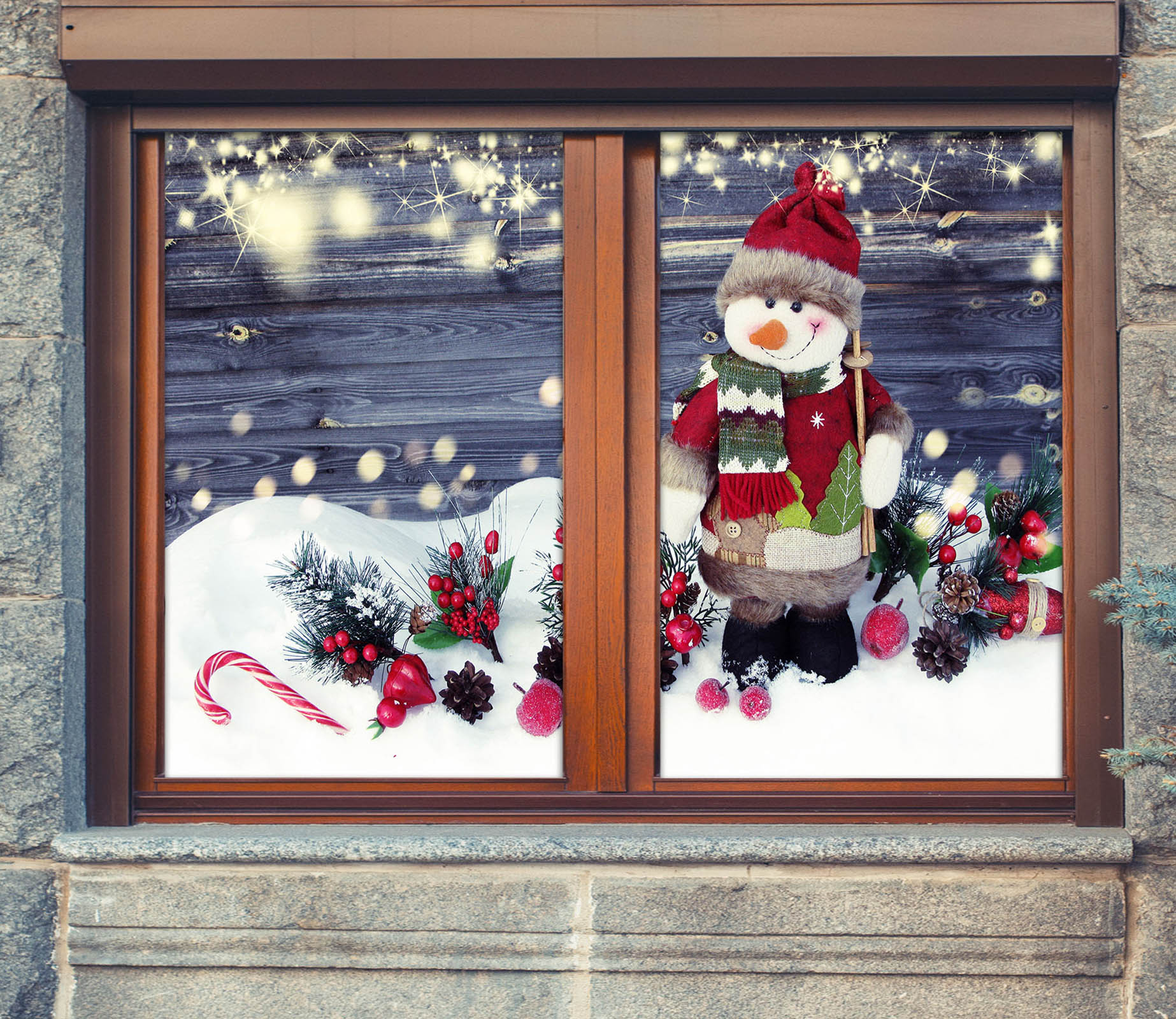 3D Snowman 31073 Christmas Window Film Print Sticker Cling Stained Glass Xmas